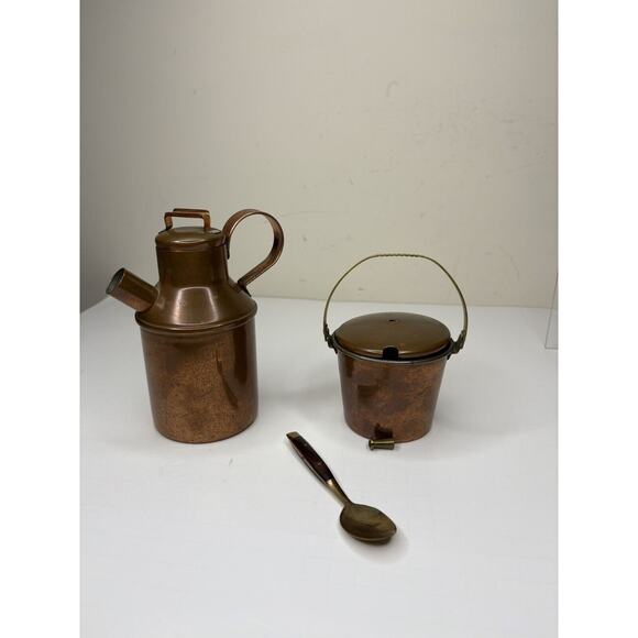 Unbranded Other - Vintage Copper Pitcher Cream Syrup Milk Jug & Sugar Pot 1970s Farmhouse Country